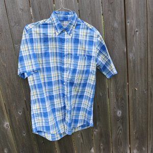 Sun River Blue & Yellow Plaid Short Sleeve Button Down Man's Shirt - Medium